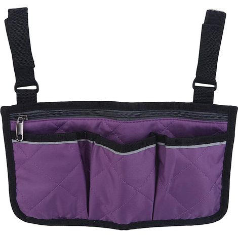 Bolsa para silla de ruedas con tira reflectante: almacenamiento seguro para sillas de ruedas, cochecitos, scooters de movilidad y andadores (morado). (1/5)