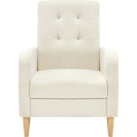 Fauteuil de lecture beige en tissu avec dossier haut, accoudoirs, mousse dense et structure en bois, pour salon, chambre ou bureau - CHICFURN (1/5)