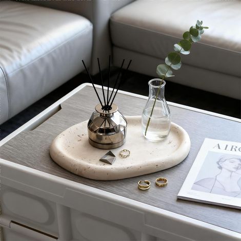 Plateau en marbre pour bijoux, aliments et articles quotidiens, sculpture en pierre irrégulière, convient pour la décoration de la maison, plateau de rangement sans résine/non (1/5)