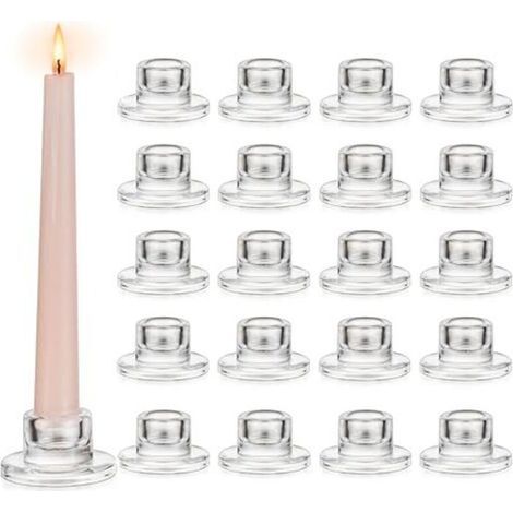 Bougeoirs en verre pour bougies coniques : lot de 20 petits bougeoirs en verre transparent pour bougies coniques, idéaux pour la décoration de table de Noël, les mariages et les anniv (1/5)