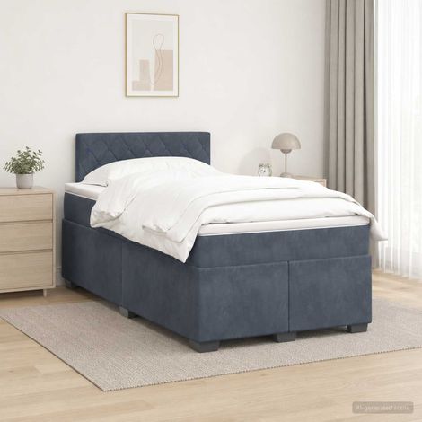 vidaXL Lit boxspring avec matelas Gris foncé 120 x 200 cm Velours (1/5)