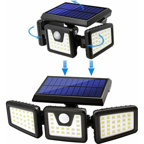 MINE Lampe Solaire Exterieur, Lumière Solaire Extérieure Avec Détecteur De Mouvement 70 Led, Ip65 Étanche Projecteur Solaire Extérieur 3 Têtes Pour Jardin (1/5)