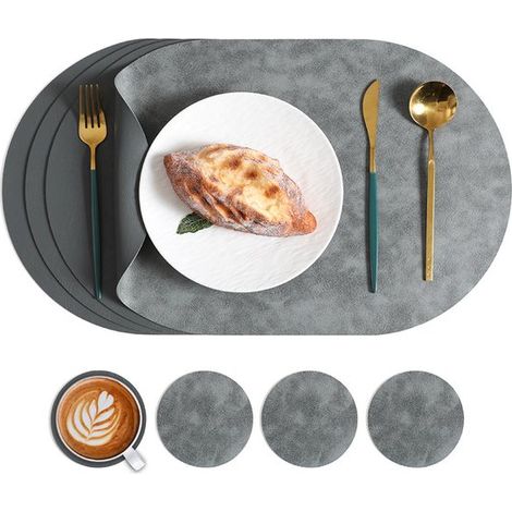 Sets de table ovales résistants à la chaleur le set comprend quatre sets de table lavables (45 x 30 cm) et quatre dessous de verre ronds (10 cm) pour la cuisine et la salle à manger (1/5)