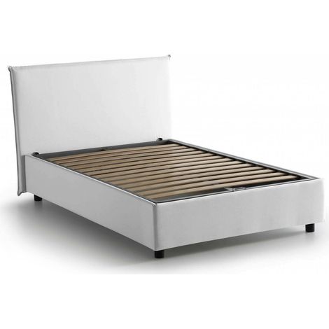 Talamo Italia Letto piazza e mezza Astrid, Letto contenitore con rivestimento in tessuto, 100% Made in Italy, Apertura frontale, adatto per materasso Cm 120x200, Bianco, con imballo rinforzato