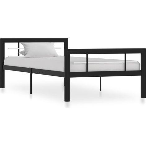 Vidaxl – Cadre de lit en métal noir et blanc 90 x 200 cm – Sommier à lattes inclus – Hauteur 32 cm – Construction solide pour un soutien optimal (1/5)