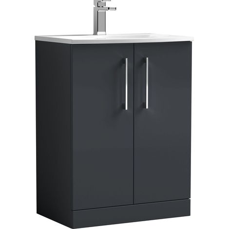 Balterley  Contemporary Bathroom 2-Door Floor-Standing Curved Basin Vanity Unit, Dark Grey, 600mm (1/4)