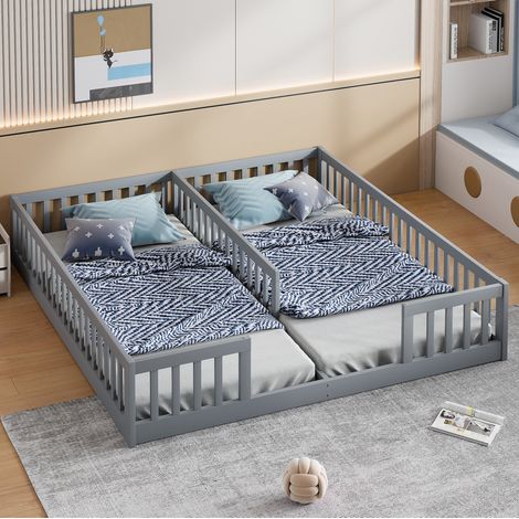 Kinderbett 90x200 cm aus Kiefer und MDF in Grau mit Sicherheitsgittern (1/5)