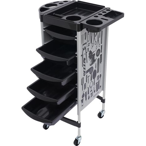 Carrello da parrucchiere, 5 cassetti, design mobile, GRIGIO (1/2)