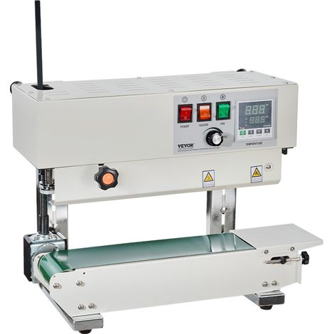 VEVOR Macchina Sigillatrice a Nastro Continuo per Sacchi, Larghezza Saldatura 6-12 mm con Controllo Digitale Temperatura, Sigillatrice per Sacchi in Acciaio al Carbonio per Plastica da 0,02-0,8 mm