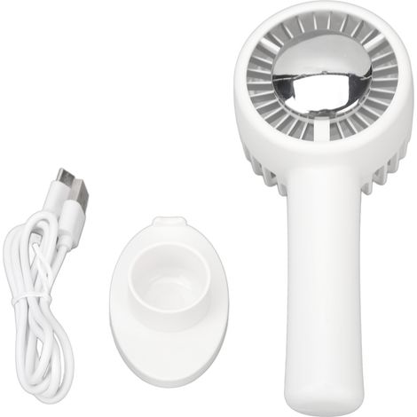 Ventilateur portable à main, 3 vitesses, compresse froide, fonctionne sur piles, rechargeable par USB, mini ventilateur blanc (1/5)
