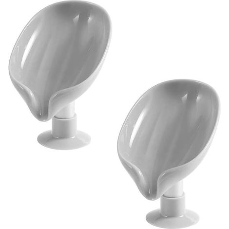 Porte Savons, 2 Pièces Boîte à Savon, Porte Savon Auto Drainant, Porte-Savon Plastique avec Ventouses, Forme de Feuille Porte-Savon pour Douche, Cuisine, Salle De Bain, Gris (1/3)