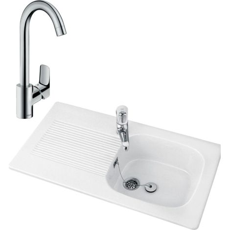 VILLEROY ET BOCH Evier 1 bac Tudor avec Mitigeur cuisine bec haut Logis