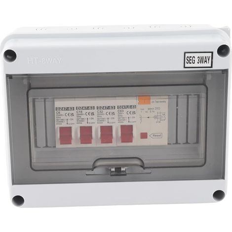 3 Way Power Consumption Unit Garage Workshop Miniature Circuit Breaker with IP65 Waterproof Housing 63A 30mA (1/5)