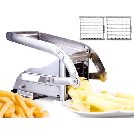 Tagliapatatine fritte, taglia patate per patatine fresche, acciaio inossidabile, 2 lame, argento (1/5)