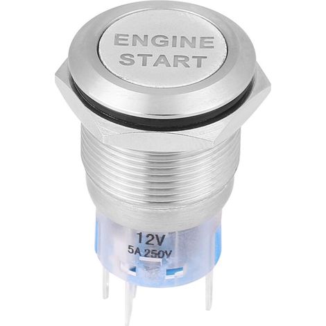 Jeffergarden Bouton poussoir de démarrage du moteur, bouton de commutateur de démarreur d'allumage de voiture étanche 12V 19mm(argent) (1/5)