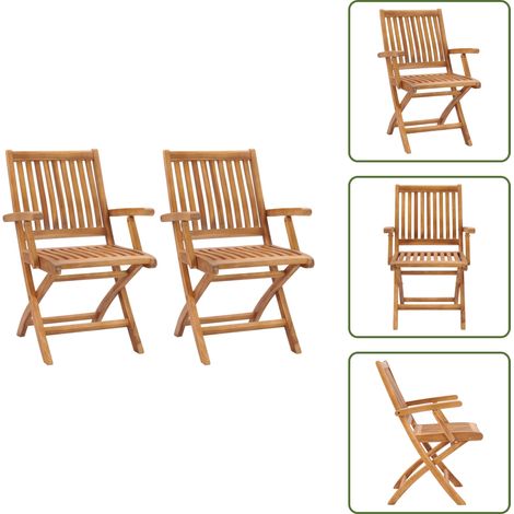 The Living Store Chaises de jardin pliables lot de 2 Bois de teck massif - Chaise de jardin teck (1/5)