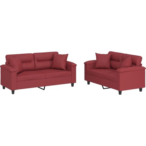 Maison Exclusive - Set di Divani 2 pz con Cuscini Rosso Vino in Similpelle (1/5)