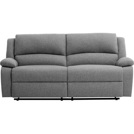 Loungitude – Canapé relax manuel 3 places XXL en tissu gris clair – Repose-pieds inclinable jusqu'à 170° – Garnissage en mousse haute densité (1/6)