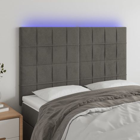 Tête de lit à LED - Design industriel - Pour Lit adulte - Gris foncé 144x5x118/128 cm Velours Chic-875790 (1/5)