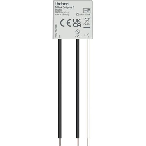 Theben DIMAX 540 plus B Dimmer Mini-dimmer universal empotrado 150 W LED, cargas R y C, sin neutro, 100 longitud de cable, 5400130