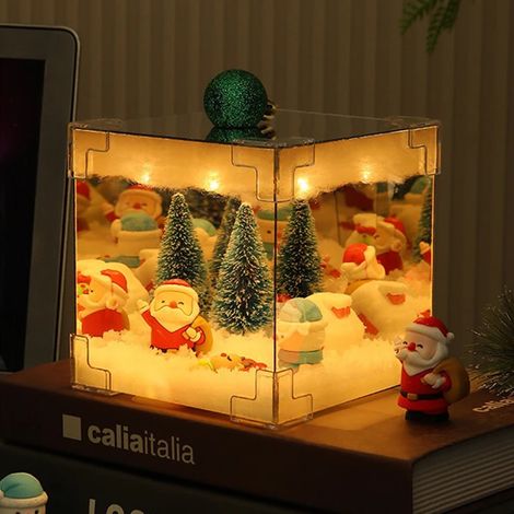Veilleuse Père Noël à faire soi-même, cube lumineux, décoration de Noël enneigée pour la maison (1/5)