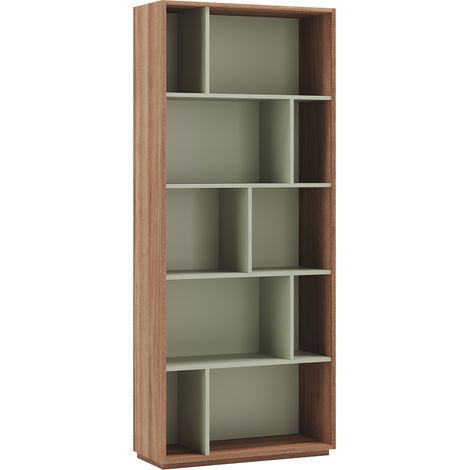 Bibliothèque étagère 5 niveaux en mélamine – Dimensions 191x80x32cm – Noyer vert – Design géométrique moderne pour salon ou bureau – Herdasa