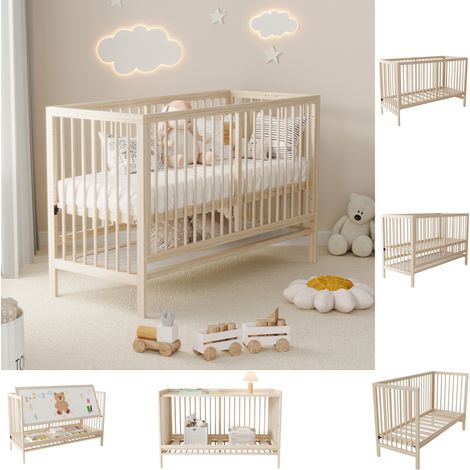 Lit bébé en pin massif naturel, 140x60x90 cm, convertible en bureau / chevalet peinture / lit d'appoint, hauteur ajustable, sans matelas