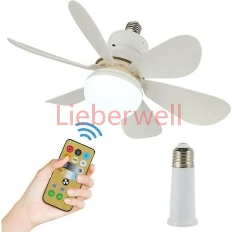 E27 Ceiling LIEBERWELL Fan with Light, Dimmable Socket Fan 30W, 3 Speeds, 3000K-6500K, 1/2/4H Timer, Remote Control, 10-15m², White (1/5)