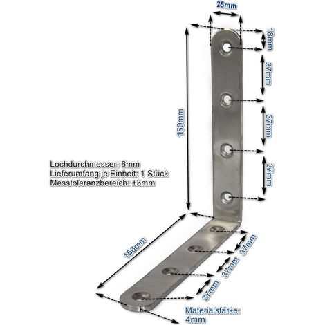 Edelstahl Winkel 150 x 150 x 25 mm Lochwinkel Montagewinkel Verbinder