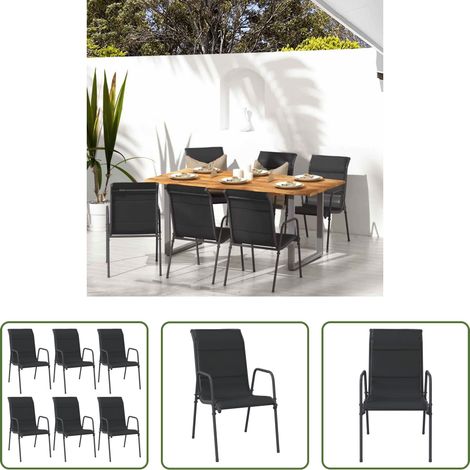 Chaise extérieure -  Chaises de jardin lot de 6 Acier et textilène Noir (1/5)