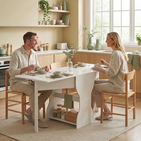 Table à manger Bois pliante 4 personnes dessus blanche 160x60x75 cm