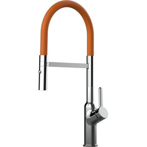 Rubinetto miscelatore Cucina cromato canna arancione movibile e doccia due getti staccabile - serie BOD (1/5)