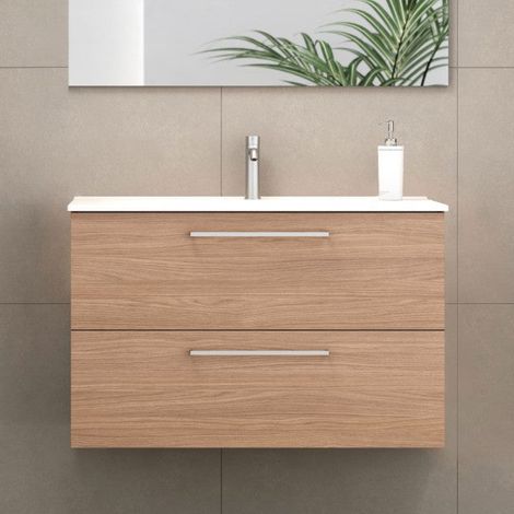 ROYO EASY Mueble+Lavabo Suspendido Nogal Arenado - Medida: 70 cm - ref: C0071199