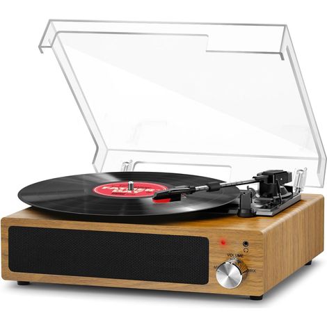 Platine Vinyle, Tourne-Disque Bluetooth Vintage Portable avec 3 Vitesses 33/45/78 TR/Min, 2 Haut-Parleurs Stéréo Intégrés, Sortie RCA, Entrée AUX - Bois de Chêne (1/5)