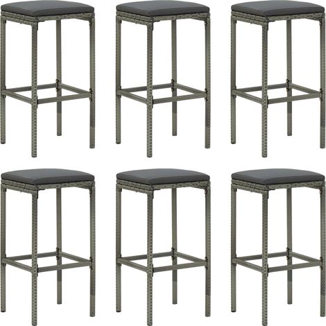 Barhocker mit Kissen 6 Stk. Grau Poly Rattan