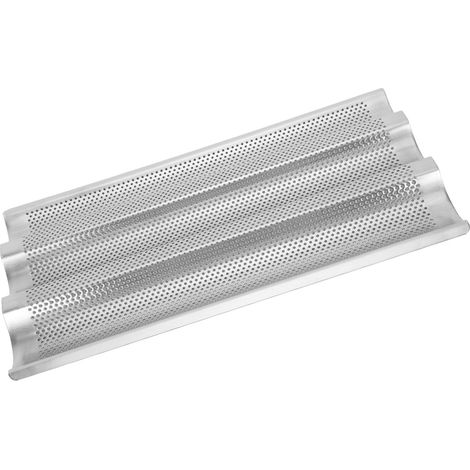 Moule à baguettes perforé épais à trois fentes, grille à pain française antiadhésive à 3 cavités, moule à baguettes ondulé, argenté. (1/5)