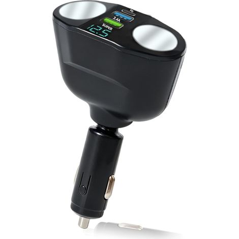 120W Car Cigarette Lighter Multi Socket, Dual 12V Splitter Adapter USB-C QC 3.0 PD, Car Multi-Socket Lighter Extension, Double Cigarette Adaptor Charger with LED Voltmeter for Phone GPS Dash Cam (1/5)