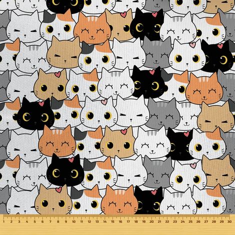 Tissu d'extérieur décoratif Oxford - motif chatons en rang I DR068 (1/5)