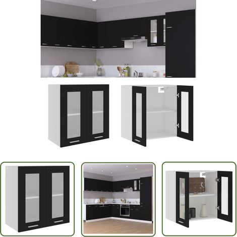 The Living Store Armoire en verre suspendue Noir 60x31x60 cm Bois d'ingénierie - Armoire Suspendu - Meuble De Cuisine - Rangement Cuisine - Armoire Verre - Cuisine Organisé (1/5)