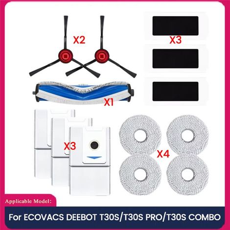 Parti di ricambio per robot aspirapolvere DEEBOT T30S/T30S PRO/T30S COMBO: spazzola laterale principale, filtro, panno, sacchetto raccoglipolvere B (1/2)