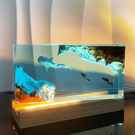 Veilleuse d'ambiance - Lampe de table en résine et bois avec (1/5)