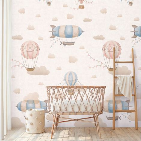 Papier peint photo Profhome 770611 papier peint intissé lisse avec un dessin infantile mat crème beige bleu rose 1,59 m x 2,8 m (1/5)