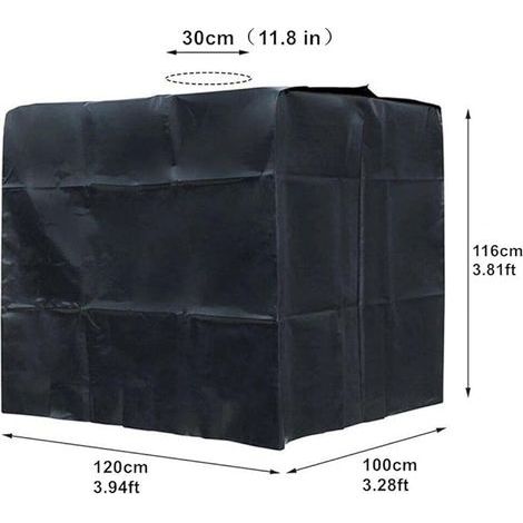 Bache pour Cuve 1000L IBC 116x100x120 cm Couvercle imperméable anti-UV & anti-poussière Noir Compatible avec bouchon de cuve à eau