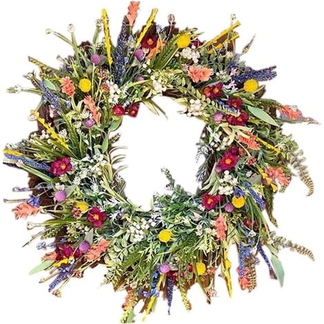 Couronne de porte printemps-été, guirlande de fleurs sauvages artificielles, guirlande décorative polyvalente et colorée - FY-AquaForge (1/5)