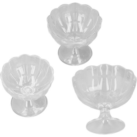 3-teiliges Set niedlicher Tulpen-Dessertschalen und -becher mit Fuß (groß, mittel, klein), perfekt für Desserts, Eisbecher, Eiscreme, Obstsalat, Snacks und Cocktails. Transparent. (1/5)
