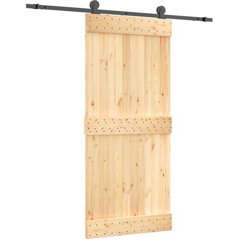Schiebetür Natürlich und Schwarz 90 x 210 cm Massivkiefer vidaXL