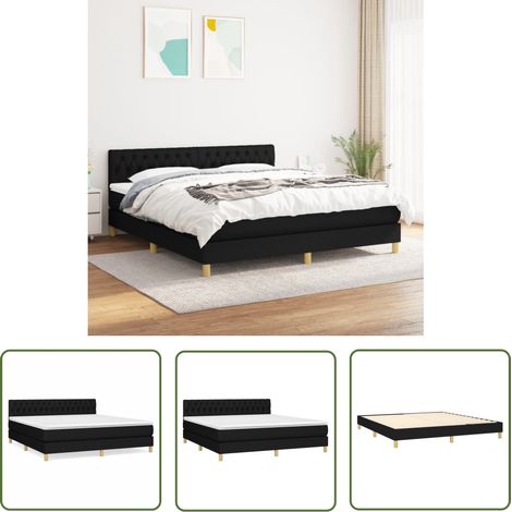 The Living Store Sommier à lattes de lit avec matelas Noir 180x200 cm Tissu - Lit Double - Lit Tapissier - Literie - Matelas À Ressorts Ensachés - Tête De Lit Ajustable (1/5)