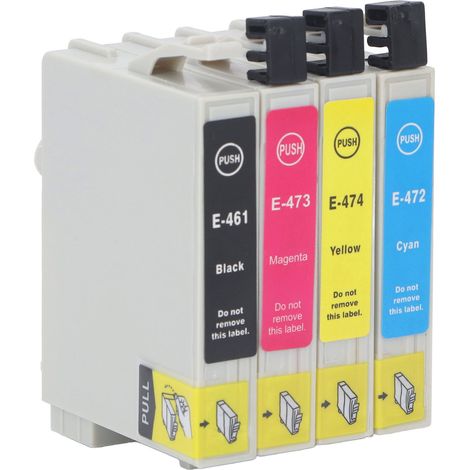 Pack de 4 cartouches d'encre résistantes aux couleurs, à impression fluide et de grande capacité (noir, magenta, jaune) pour imprimantes T0461, T0472, T0473 et T0474 (1/5)