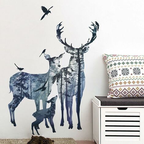 Stickers muraux 78x109cm décoratifs autocollant sticker mural animaux forêt oiseaux arbre Déco pour salon chambre cuisine couloir moderne adulte ado (1/5)