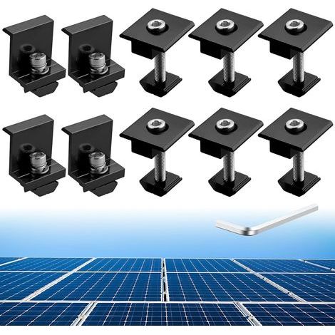 Set of 10 Solar Panel Clamps: 4 Z-Shaped Brackets and 6 T-Clips for Roofs and Motorhomes (1/5)
